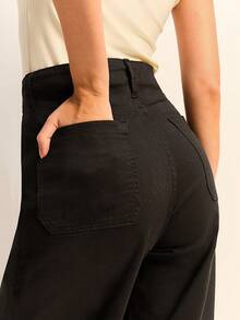 High Waist Wide Leg Jeans - Black - View 3