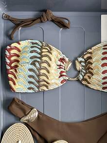 Swim Mod Bộ đồ bơi liền thân không dây bằng kim loại không dây dệt kim jacquard mùa xuân/hè và quần bơi trơn màu cho nữ đi biển thanh lịch - Nhiều màu - Xem 3
