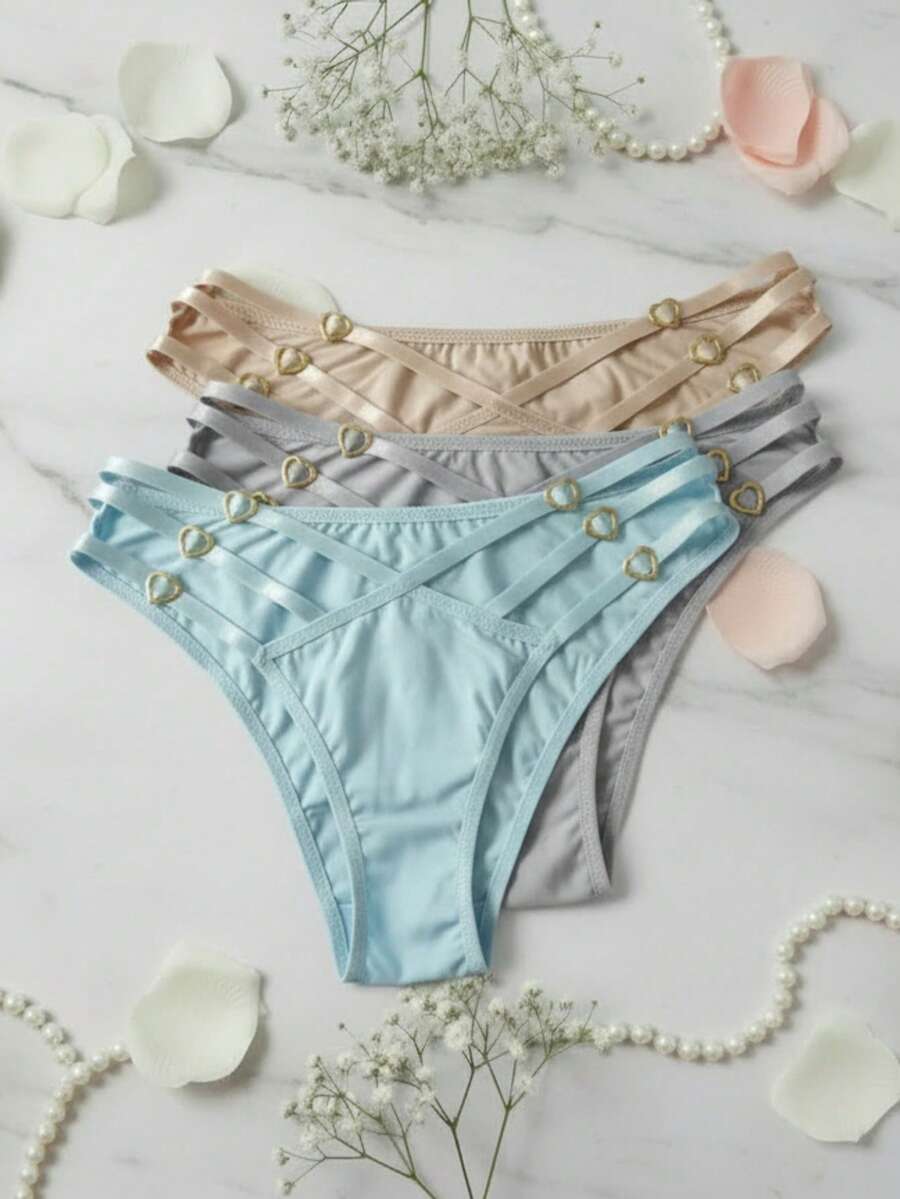 Mujer diseño cruzado sexy corazones cintura baja estilo moderno diario lencería - Multicolor - Ver 1