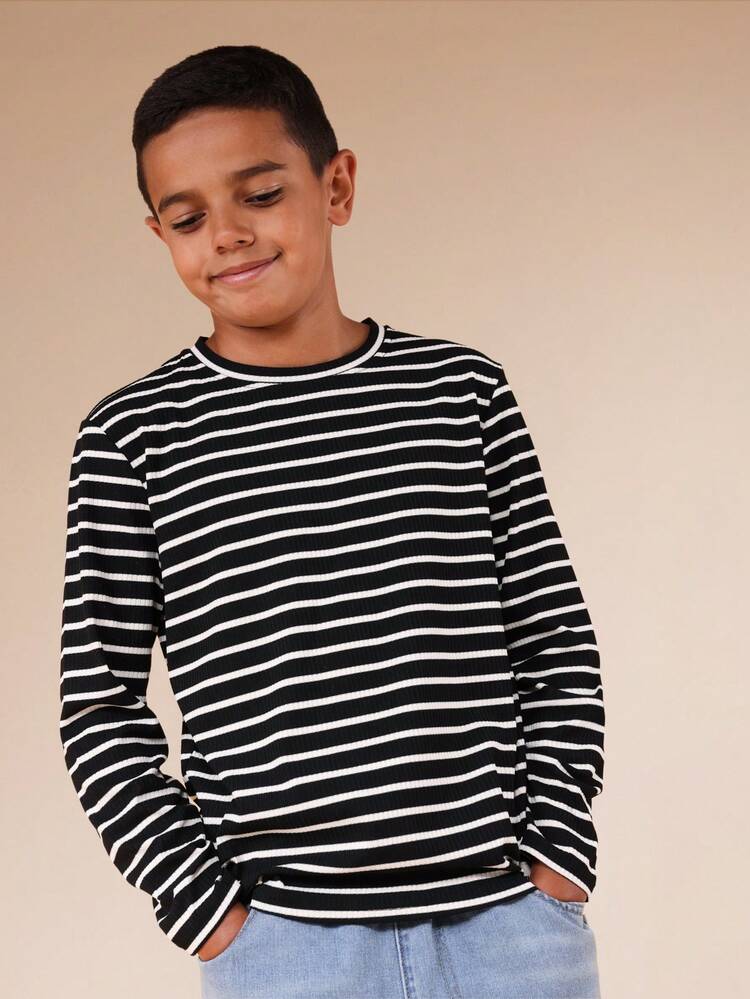 Long Sleeve Horizontal Striped Crew Neck Tee