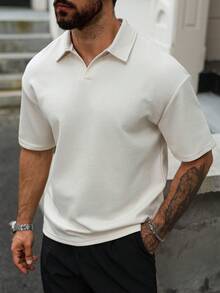 Manfinity CasualCool 加大码男士纹理面料休闲Polo衫，男士Polo衫，男士针织衫，奶油色上衣，男士纽扣针织Polo衫，男士夏季纯色短袖Polo衫，Manfinity男士夏季纯色短袖休闲通勤Polo衫，适合高尔夫等场合，白色Polo衫，日常休闲、周末旅行、户外活动、探险旅行、轻松的工作环境或半正式场合，男友/丈夫礼物，周年纪念/生日礼物，派对、暑假、新年、婚礼、情人节 - 米色 - 查看 7