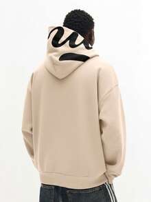 SUMWON Sudadera con capucha oversize regular con estampado de texto abstracto en la capucha, ropa casual de calle para otoño e invierno - Beis - Ver 2