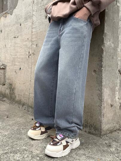 SHEIN Tween Boy Fashion Casual Y2k Vintage Cool Street Basic And Simple Design Style Washed Blue Nostalgic Denim Loose Jeans For Kids Clothes Tween Boy Dailywear And Kids Spring And Summer Rave Outfits Festival And Outfits Streetwear Clothes