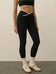 With My Calm Thermal Lined Sports Leggings, Autumn/Winter Crossover Leggings Cross Over Leggings - Black - View 5