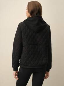 SHEIN With My Calm 女士秋冬连帽菱形绗缝轻薄羽绒服 - 黑色 - 查看 2