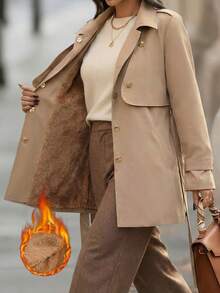 Editum Women's Thermal Lined Mid-Length Single-Breasted Belted Casual Trench Coat Beige Outfits For Women Winter Christmas New Year Thanksgiving - Camel - View 1