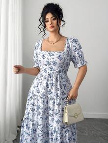 Elenzga New, Plus Size Floral Print Elegant Women's Dress - Multicolor - View 6