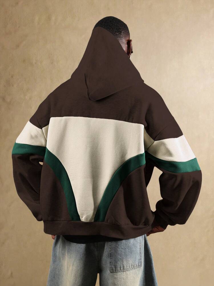 Oversized Color Block Hoodie With Chest Embriodery