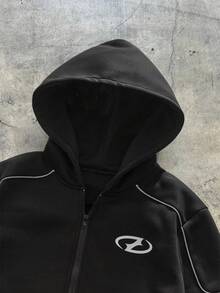 AXEPEAK Áo hoodie thường ngày có khóa kéo dài tay họa tiết hình học dành cho nam - màu đen - Xem 4