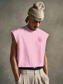 AXEPEAK Men's Graphic T-Shirt With Spider Web Pattern, Embroidered Towel, Sleeveless Tank Top - Pink - View 5