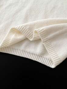 Franclia French Retro Loose Round Neck Short Sleeved Woolen Contrasting Edge Beige Women's Spring And Autumn Knitted Top, Summer Tops Summer Outfits Casual Women Outfits White Top Casual Top - Beige - View 4