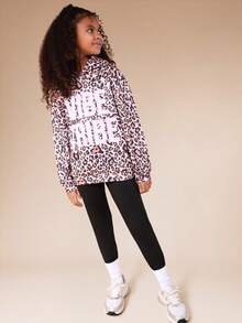 SUMWON Oversized Tween Girls Leopard Print Hoodie With Centre Pocket Casual Pullover Sweatshirt For Fall Winter Vacation - Multicolor - View 3