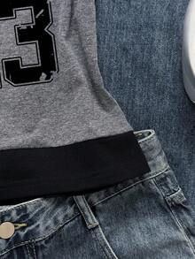 Camiseta de manga corta casual y vintage con número 23 en contraste de color para mujer - Multicolor - Ver 4