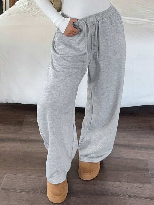 Dazy Plus Pantalones de chándal rectos y holgados con cintura elástica y cordón para mujer de talla grande