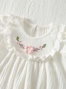 Loomiva Newborn Baby Girl Floral Print Ruffle Collar Long Sleeve Dress - White - View 4