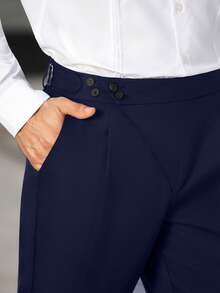 Manfinity Bizformal 男士定制正装裤，独特不对称门襟设计，专为品味卓越的绅士打造 - 藏蓝色 - 查看 5
