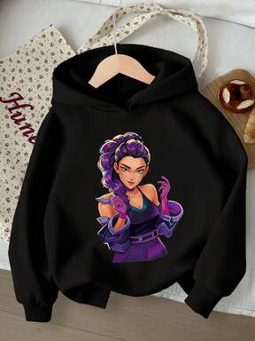 Moletom com capuz para meninas pré-adolescentes, estampa de personagem de desenho animado Kpop, ideal para shows.