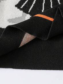 SHEIN 少女百搭绿色开衫，饰有可爱卡通提花图案 - 新款柔软舒适的圆领长袖针织毛衣，适合日常穿着及秋冬季节。 - 黑色 - 查看 7