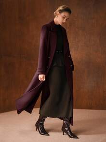MOTF PREMIUM ABRIGO LARGO AJUSTADO CON CINTURÓN, CUELLO DE SOLAPA, DOBLE BOTONADURA Y PLIEGUE DELANTERO PARA OTOÑO/INVIERNO - Burdeos - Ver 4