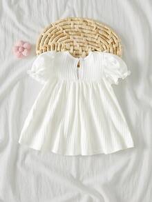 Loomiva Newborn Baby Girl Floral Print Ruffle Collar Long Sleeve Dress - White - View 3