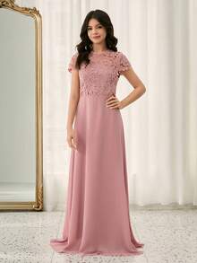 رمضان فستان شيفون مزخرف بالدانتيل الأنيق والمنسدل للمراهقات، مناسب للحفلات والأعراس والمناسبات الخاصة كعيد الميلاد والكريسماس - وردي - مشاهدة 8