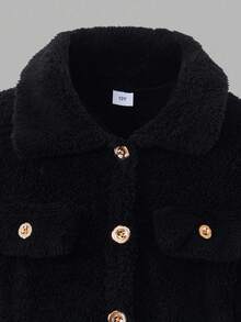 Sweetra 1 件 Tween Girl 纯色长袖领毛绒夹克