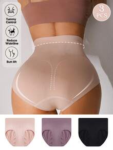 Wedaily 3PCS Women Tummy Control Flat Belly Sheath Seamless Lifter Shapewear Panties,Nude,Summer,Tight Geometric Mesh High Elastic Body Brief - Multicolor - View 2
