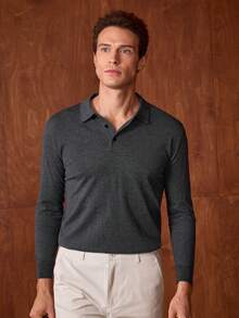 Officeau 男士薄款V领针织衫，深灰色，秋冬款 - 深灰色 - 查看 5