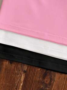 3件套女婴男女通用短袖针织圆领T恤，休闲可爱蝴蝶结设计，黑/白/粉三色可选，适合6个月至3岁宝宝