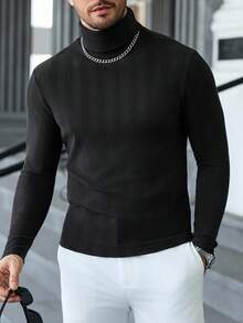 Manfinity CasualCool 男士大码条纹高领长袖T恤 - 黑色 - 查看 3