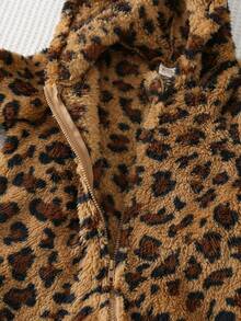 Cozy Pixies Baby Girls Cartoon Animal Leopard Print Thermal Lined Hooded Zip-Up Long Sleeve Jumpsuit, Suitable For Winter - Khaki - View 3