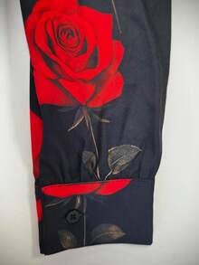 SHEIN Franclia Floral Print V-Neck Elegant Long Sleeve Dress Black Floral Dress Rose Dress Long Sleeve  Luxury Dress For Women Elegant Dress Long Sleeve Elegant Dress Wrap Dresses Floral Formal Wear Red Black Dress - Black - View 4