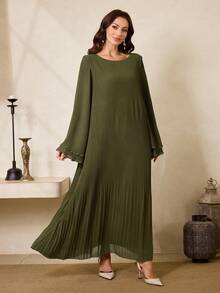 Al Najma Vestido de estilo de Oriente Medio, ropa casual y romántica para vacaciones para mujeres musulmanas - Verde - Ver 4