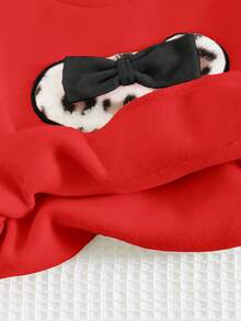 Cozy Pixies Baby Girl 3D Bow Leopard Bear Graphic Round Neck Long Sleeve Pullover Sweatshirt, Casual Sports Outerwear Versatile Red Sweatshirt, Autumn Winter - Red - View 4