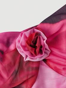 SHEIN MOD 复古浪漫提花3D花朵图案长袖修身鱼尾连衣裙（女款） - 彩色 - 查看 3