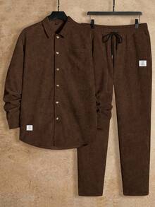 Manfinity VCAY 2pcs/Set Men's Loose Knit Casual Long Sleeve Jacket And Pants Suit Brown Set Men Earthy Clothes Men Mens 2 Piece Outfits Men 2 Piece Set Spring Fall Men 2 Piece Set Brown