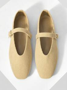 MOTF PREMIUM WOMEN'S COMMUTING CASUAL COMFORTABLE VERSATILE MARY JANE SQUARE TOE FLAT SHOES - Camel - View 4