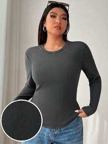 SHEIN EZwear 3pcs/Set Plus Size Women's Velvet Thermal Form-Fitting Long Sleeve T-Shirts, Multi-Color Thermal - Multicolor - View 4