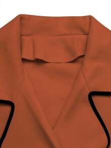 SHEIN LUNE Women's Fashionable Elegant Contrast Color Trim Double-Breasted Overcoat - Orange - View 6