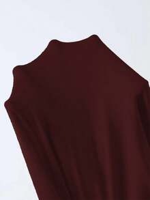 SHEIN Teen Girls' Casual Everyday Commute Minimalist Solid Color High Waist Loose Wide Leg Pants - Burgundy - View 8