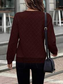 EMERY ROSE Women's Knitted Textured Front Zip Round Neck Sweatshirt In White,Fall,Fall Clothes For Women - Red - View 2