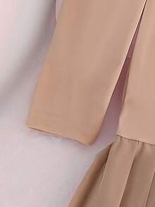SHEIN Abito lungo con maniche lunghe, collo tondo, decorazione a fiori bianchi e fondo plissettato, comodo e alla moda, adatto per autunno/inverno, per ragazze giovani - Albicocca - Visualizzare 4