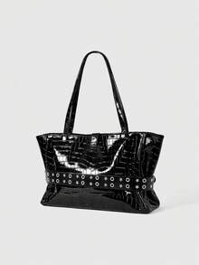 ROMWE Goth Cinturón de cuero con estrella calada, bolso de mensajero de cuero brillante con cadena cruzada