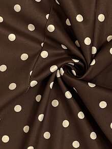 COSMINA 女士波点印花立领修身长袖连衣裙 - 深棕色 - 查看 7