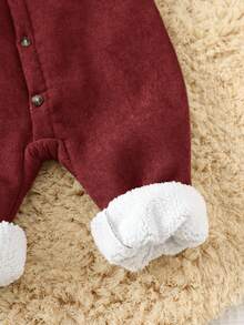 Baby Boys Thermal Lined Jumpsuit, Thickened Warm Turtleneck Long Sleeve Outfit, Comfortable Versatile Casual Cute Simple Basic Style, Suitable For Indoor, Outdoor, Daily Wear, Sports, Play, Party, Photo Shoot, Halloween In Autumn/Winter