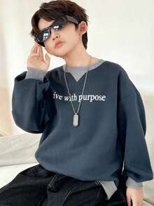 DAZY 青少年男孩字母印花落肩长袖休闲宽松卫衣