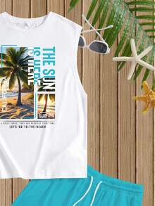 Manfinity RSRT Set di canotta aderente con stampa grafica e pantaloncini con taschino, misura standard uomo