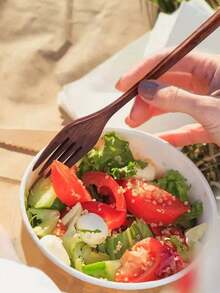 1Pc/2Pcs Natural Lacquer Wood Salad Fork & Spoon, 22.5cm/8.86inch School Supplies,Back To School - Multicolor - View 11