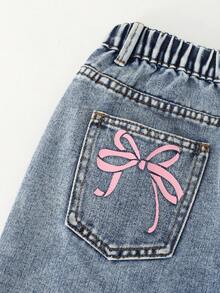 Tween GirlsCasual Basic Comfortable Elegant Fresh Wide Leg Loose Fit Pure White Jeans - Light Wash - View 4