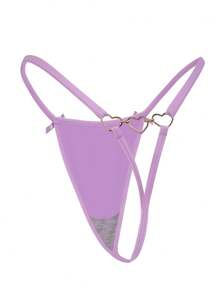 Heart Ring Linked Cut Out Sexy G-String - Purple - View 3